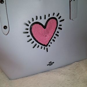 Coach Leather Keith Haring Love Sequin Heart Tote Bag